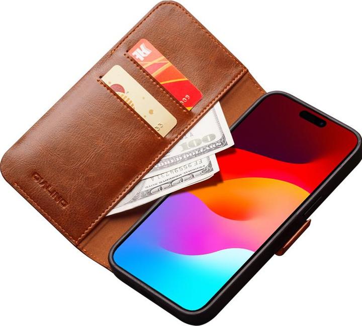 Actual product image QiAlino Flip case with magnetic clasp Light brown (Apple iPhone 14 Pro)
