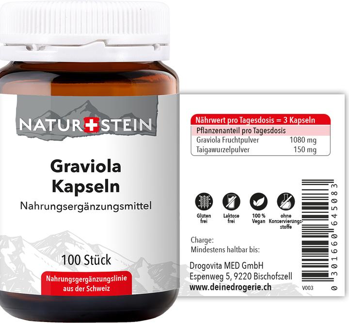 Nutritional values and ingredients Naturstein Graviola Kapsel (100 Piece, Capsules, 144 g)
