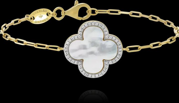 Charles Garnier Armband aus vergoldetem Silber, Perlmutt, Zirkonoxid (21 cm, 925er Silber)
