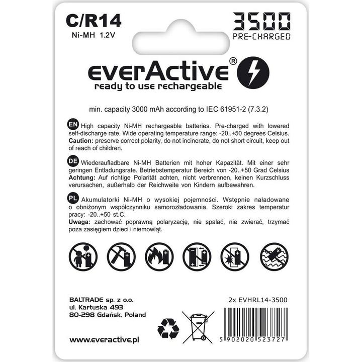 Energie-Label Everactive Rechargeable Batteries R14/C Ni-MH 3500 mAh ready to use - Batterie - Baby (C) (2 Stk., C, 3500 mAh)