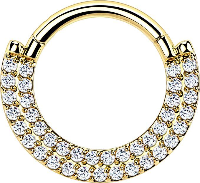 Image du produit Star Piercing Micro anneau segment pliable bouclier doré double front cristaux argentés (sans laiton, Titane G23)