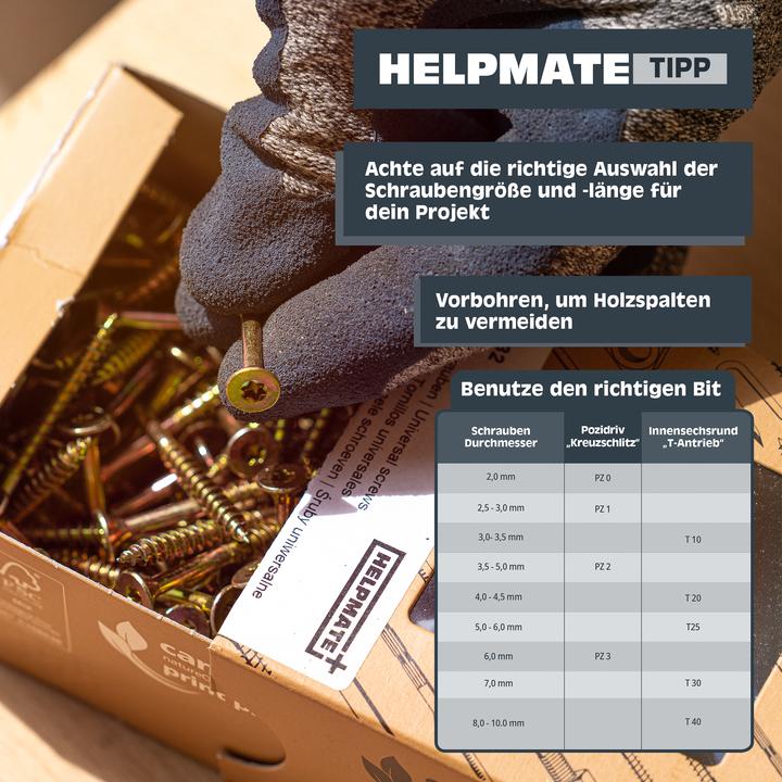 Produktbild Helpmate Universalschrauben Senkkopf 3,5x30, gelb passiviert, T-Antrieb, 800 Stück (800 Schrauben pro Stück)