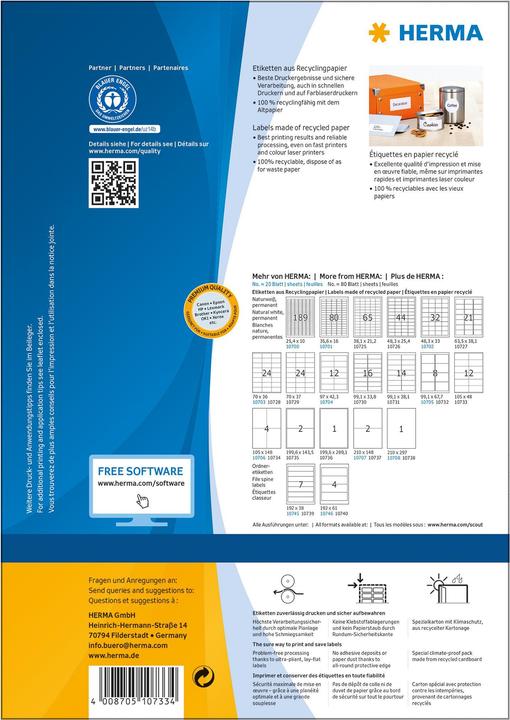 Produktbild HERMA Recycling Etiketten A4