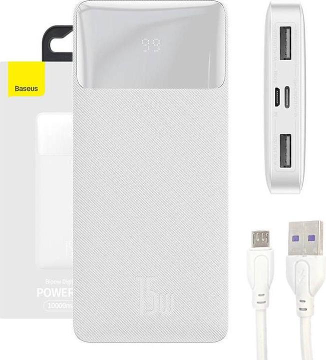 Actual product image Baseus Powerbank Bipow 10000mAh, 15W (white) (10000 mAh, 15 W, 74000 Wh)