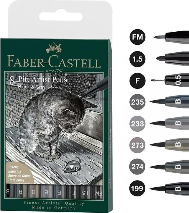 Immagine prodotto Faber-Castell Penna Pitt Artist (Nero, Grigio, 8 x)