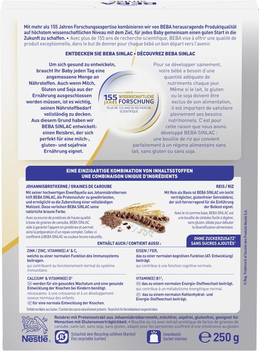 Nährwerte und Zutaten Beba Sinlac 6M 250g (290 g)