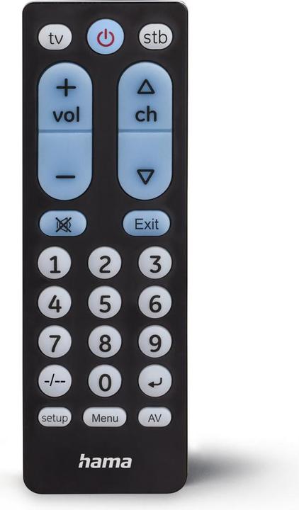 Produktbild Hama Universal-Fernbedienung TV, Infrarot, für 2 Geräte, grosse Tasten, lernfähig (Universal Fernbedienung, Infrarot)