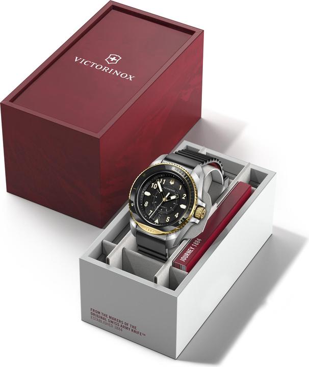 Actual product image Victorinox Journey 1884 Quartz Three hands Steel & Mineral, Diving Watches, 43 mm, Black Dial, Rubber Strap Bla (Diving watch, 43 mm)