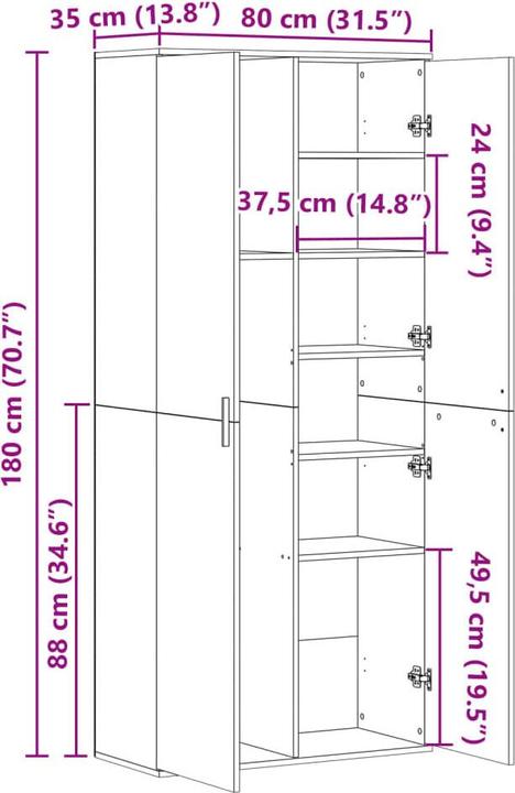 Actual product image VidaXL Highboard (80 x 35 x 180 cm)