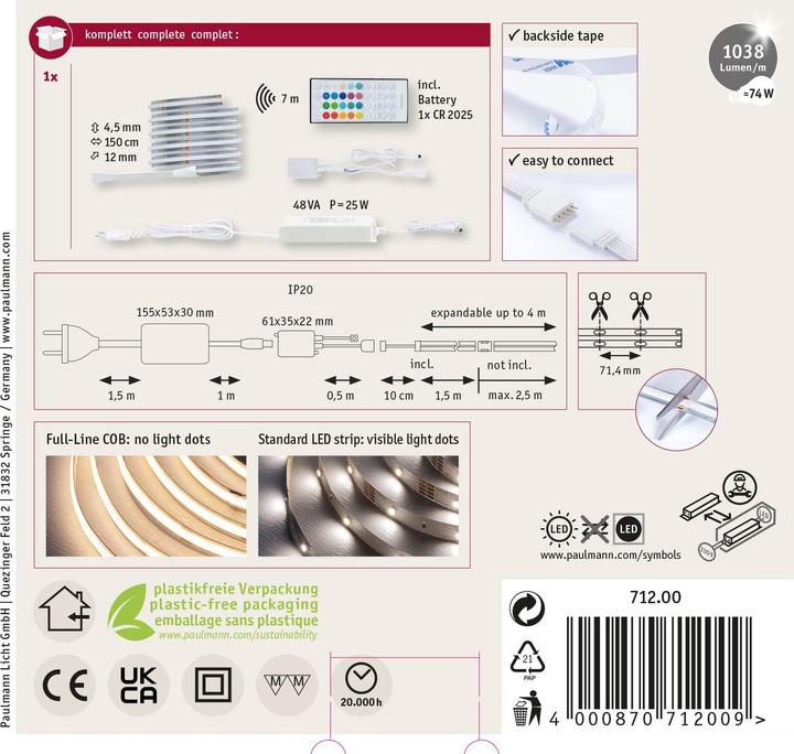 Image du produit Paulmann MaxLED 1000 Full-Line COB Stripe Set (RGBW, 150 cm, Intérieur)