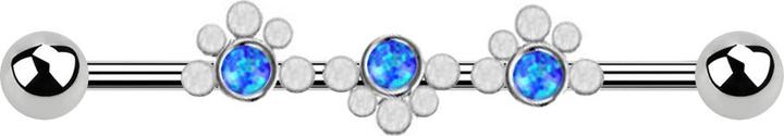 Star Piercing Barbell silber zwei Kugeln gepunktete Welle drei Opale blau (ohne Messing, Chirurgenstahl 316L)