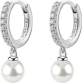 Brosway Silver Hoop Earrings With Zircons And Pearl Infinite White Fancy Fiw144