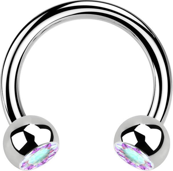 Produktbild Star Piercing Micro Circular Barbell silber mit zwei Kugeln Kristall multicolor (ohne Messing, Chirurgenstahl 316L)
