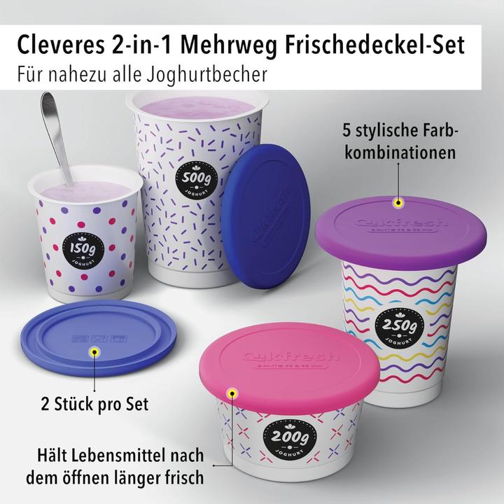 Actual product image Qikfresh Mehrweg Frischedeckel für Joghurtbecher Lila (2 x)