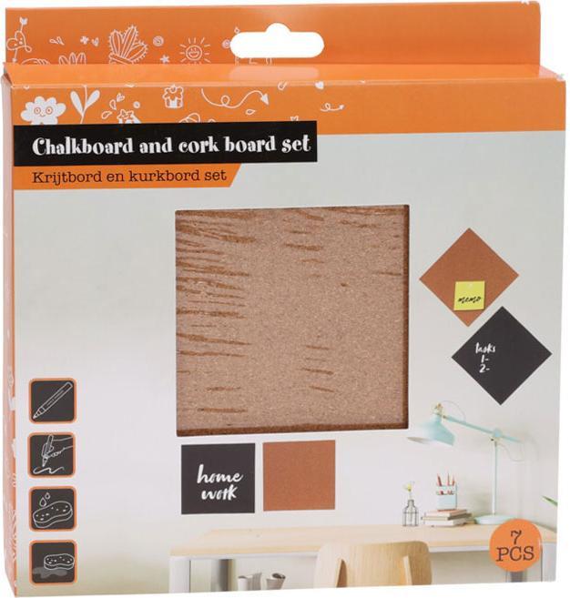 Actual product image Casativo 4 chalkboards and 3 cork pin boards with 1 chalk pen, 21 glue dots and 6 pins, each 22 x 22 cm (Combination board, 22 x 22 cm)