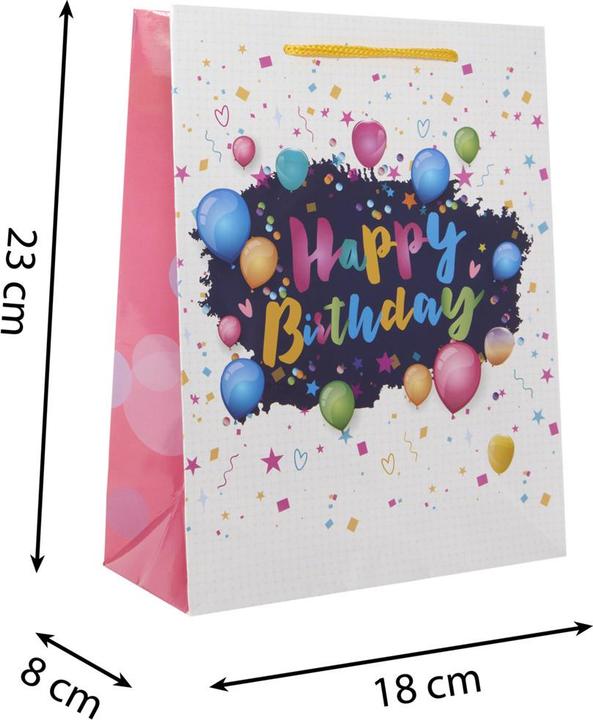 Produktbild Idena Geschenktasche Happy Birthday Ballons Kupferpapier 128g/m² 18x23x8cm (Geschenkbox, 1 x)