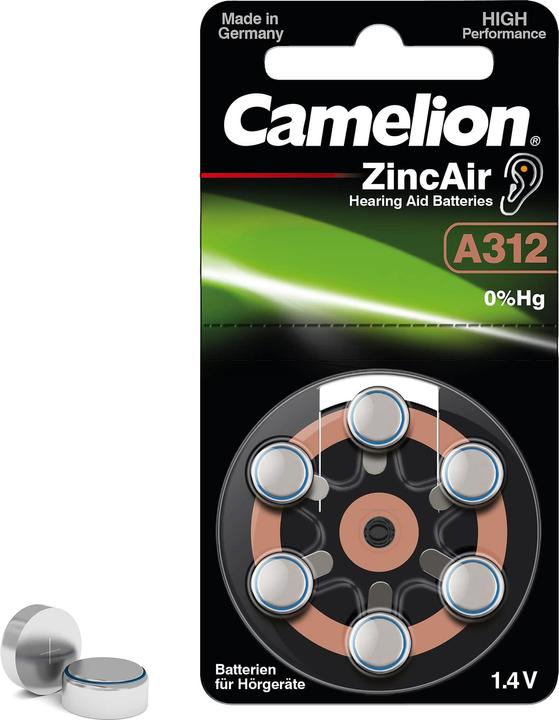 Produktbild Camelion A312 - Einwegbatterie - Zink-Luft - 1,4 V - 6 Stück(e) - Silber - 92 mm (6 Stk., A312, 160 mAh)
