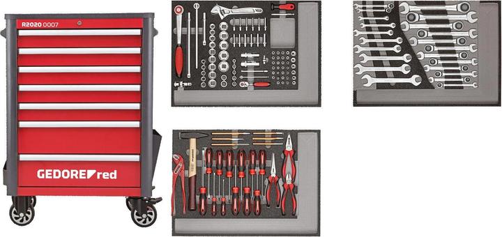 Produktbild Gedore Red red R22071004 Werkzeugsatz im Werkstattwagen WINGMAN rot 129-teilig (129 x)