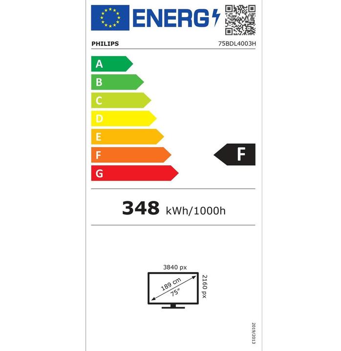 Energie-Label Philips Dis Public 75 75BDL4003H/00 H-Line (3840 x 2160 Pixel, 75")