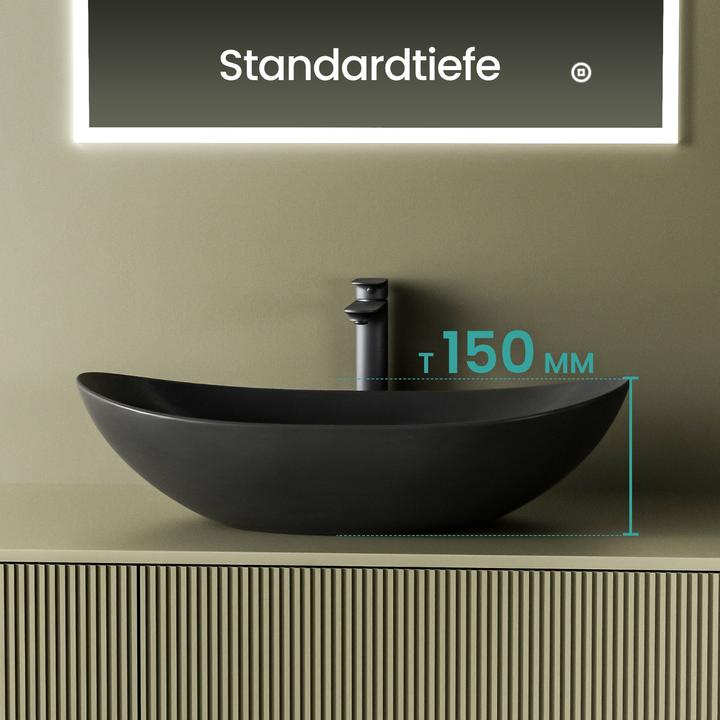 Actual product image Emke Countertop washbasin 615 x 360 x 155 mm, oval, ceramic, countertop installation, matt black (360 mm, 615 mm)