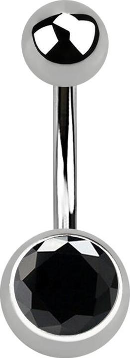 Star Piercing Banane silber mit Kugel und Kugel Kristall schwarz (ohne Messing, Titan G23)
