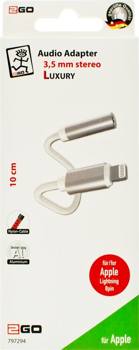 Actual product image 2GO 797294 Audio cable Lightning (0.10 m, 3.5mm jack (AUX))