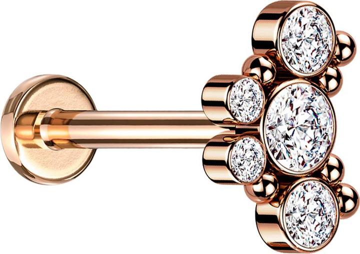 Star Piercing Micro Labret Innengewinde rosegold sechs Kugeln fünf Kristalle silber (ohne Messing, Chirurgenstahl 316L)