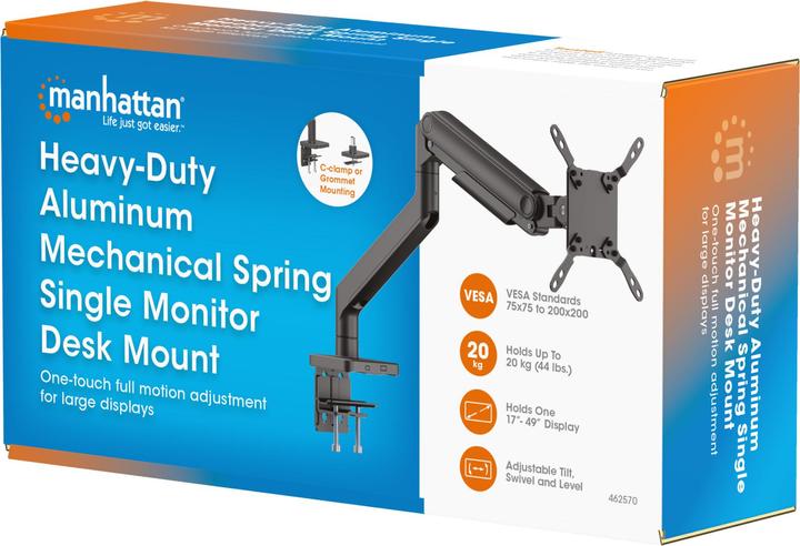 Produktbild Manhattan Tischhalterung mit mechanischer Feder und besonders hoher Traglast für einen Monitor, Aluminium (Tisch, 49")
