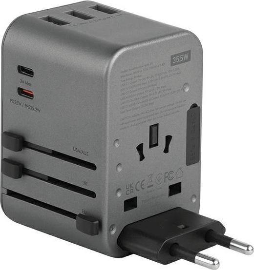 Produktbild Energea ład. siec. 3xUSB+2xUSB-C PD-PPS-QC 3.0 35.5W 3A2C adapter 4w1 US/UA/EU/UK szary/gunmetal Tra (35.50 W)