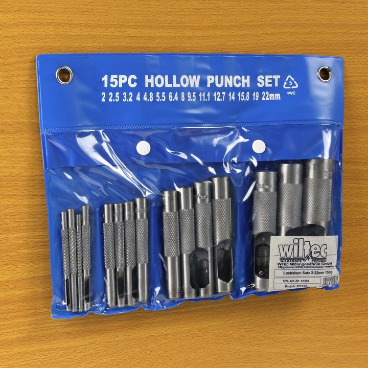 Image du produit Wiltec Jeu Poinçons de cuir 2-22mm 15 pcs. Acier au carbone Cuir Caoutchouc Plastique souple Outil B