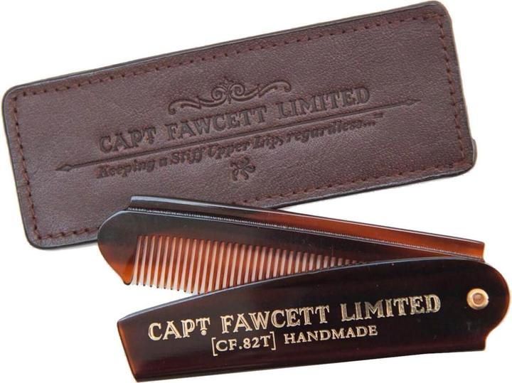Produktbild Captain Fawcett Capt. Fawcett Tools - Folding Pocket Beard Comb with Leather Case