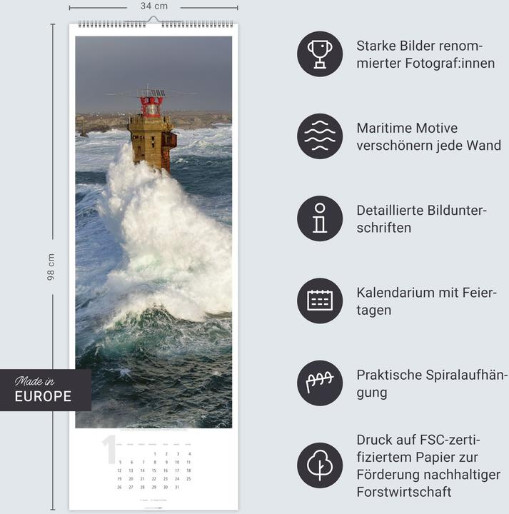 Produktbild Leuchttürme Kalender 2026 (34 x 98 cm, Harter Einband, Deutsch)
