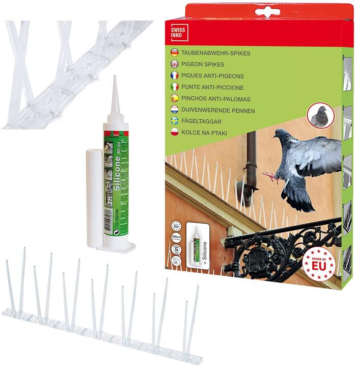 Produktbild Swissinno Taubenabwehrspikes transparentes Polycarbonat 300cm inkl. Silikonkleber