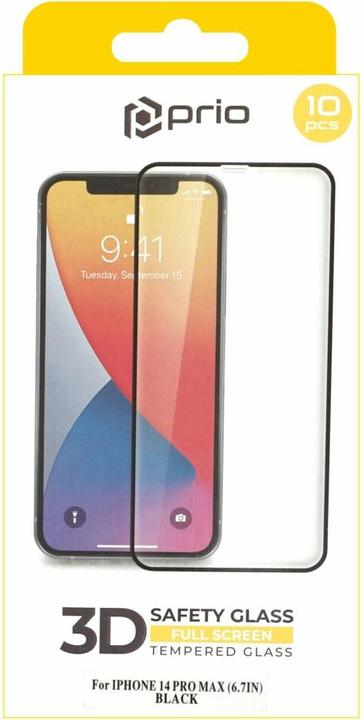 Actual product image prio 10x 3D tempered glass screen protector for iPhone 14 Pro Max (6.7 inch) black (10 Piece, Apple iPhone 14 Pro Max)