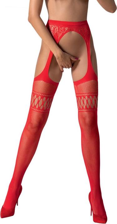 Passion S026 Medias Con Liguero Rojo Talla Unica (One Size, Einzelpack)