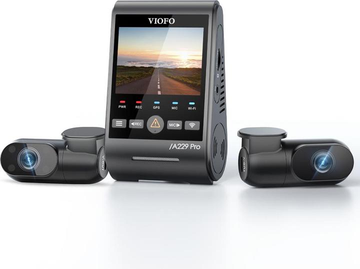 Viofo A229 Pro 3CH (GPS-Empfänger, Eingebautes Mikrofon, Eingebautes Display, WLAN, Beschleunigungssensor, Nachtsicht, 4K)