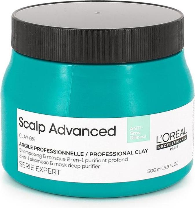 Produktbild L'Oréal Professionnel SCALP ADVANCED anti-oiliness 2-in1 shampoo & mask deep purifier clay 500 ml (500 ml, Flüssiges Shampoo)