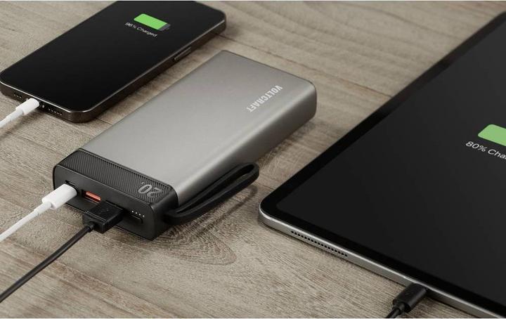 Produktbild Voltcraft PB-20-PD3.0 Powerbank 20000 mAh Power Delivery LiPo Grau-Schwarz (20000 mAh, 74 Wh)