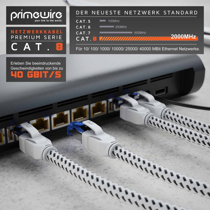 Actual product image Primewire CAT 8 network cable 40 Gbits - cotton jacket - LAN cable patch cable RJ45 - S/FTP PIMF shielding (S/FTP, PiMF, CAT8.1, 3 m)