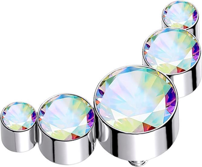 Star Piercing Dermal Anchor silber fünf Kristalle multicolor (Chirurgenstahl 316L)