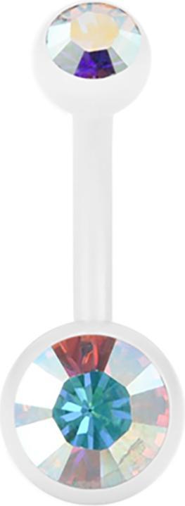 Star Piercing Banane Pure White mit zwei Swarovski Kristallkugeln multicolor (ohne Messing, Chirurgenstahl 316L)