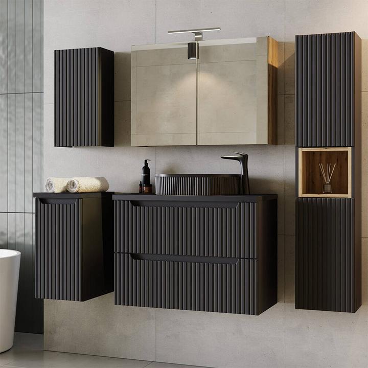 Produktbild En.Casa Waschtischunterschrank Skelbolu 80x60x40 cm Schwarz