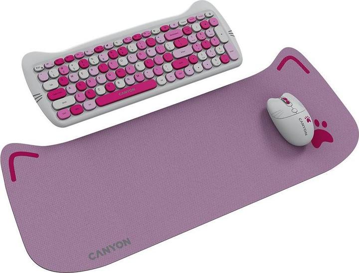 Image du produit Canyon Clavier d'ordinateur HSET-W6 FR Keyboard+Mouse Kitty Edition AAA+ Wireless Pink (104 Boutons)