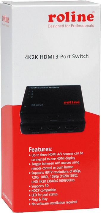 Image du produit Roline Commutateur HDMI 4K, 3 voies