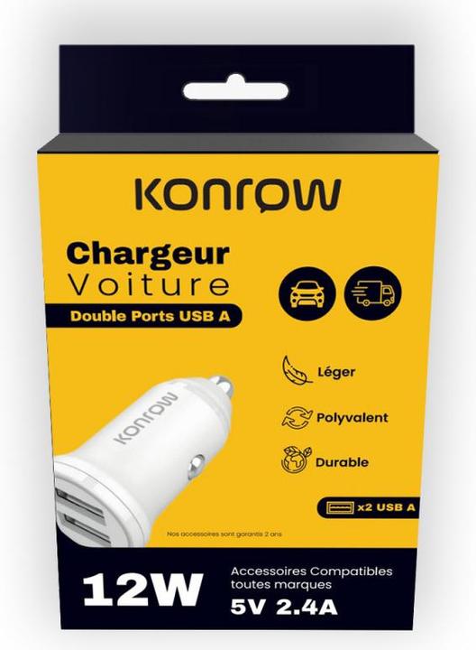 Produktbild Konrow KCC12AAW - Adapter für Zigarettenanzünder, 2 Ports USB A - Schnellladung 12 W, Weiss (Kompatibel, B