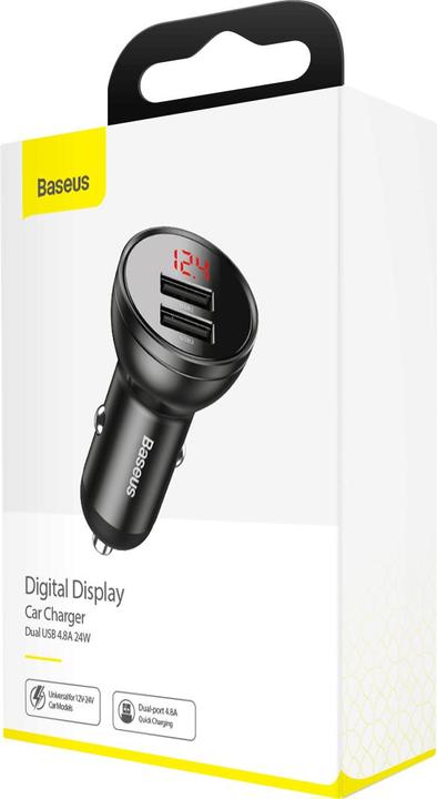 Produktbild Baseus Digital Display Dual USB 4.8A Car Charger 24W Grey