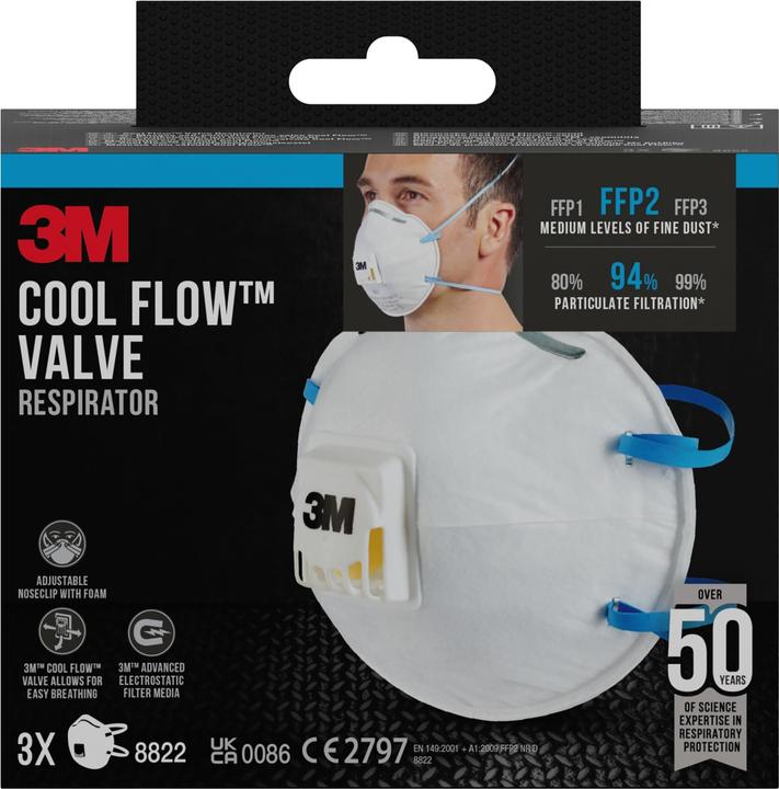 3M Komfort-Feinstaubmaske 8822 (FFP2, 3 x)