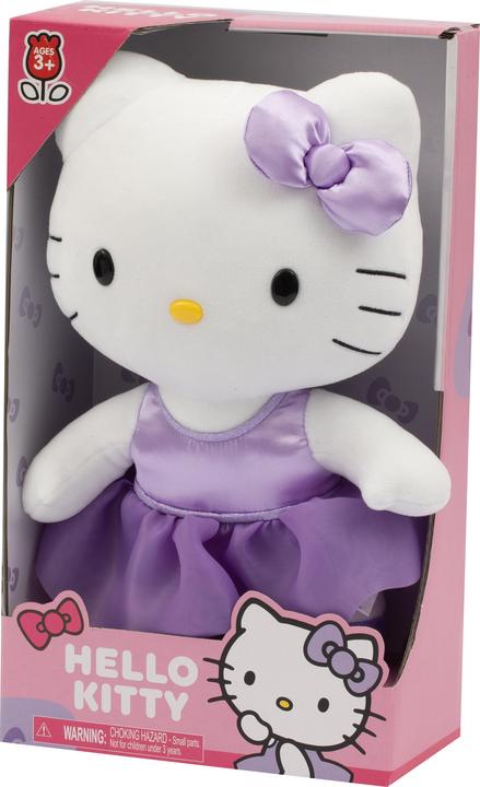 Immagine prodotto Giochi Preziosi Hello Kitty Giocattolo di peluche morbido alto 30 cm con vestito alla moda, vestito di raso viola e (30 cm)