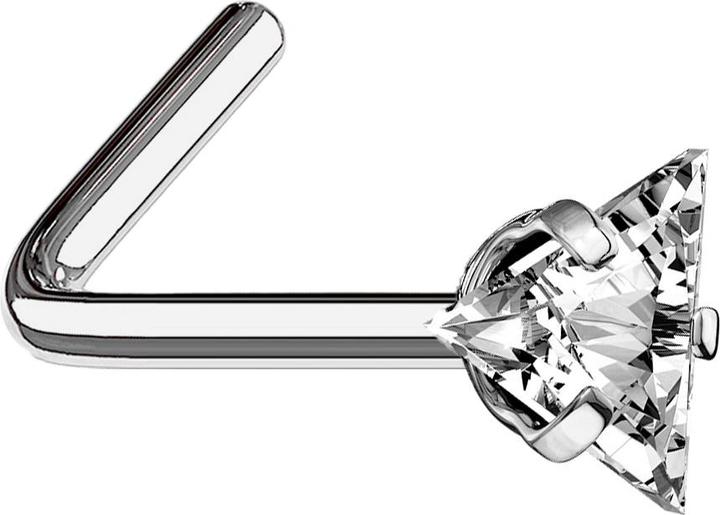Star Piercing Nasenstecker gewinkelt silber dreieckiger Kristall silber gefasst (Titan G23, ohne Messing)