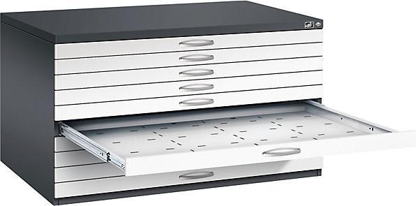 Actual product image C+P Drawing cabinet, A0, 10 drawers, height 760 mm, black grey / traffic white.